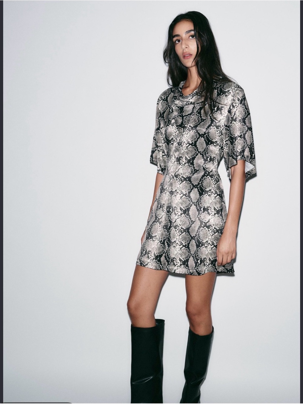 Zara Black & Cream Snake-Print Short Shift Dress